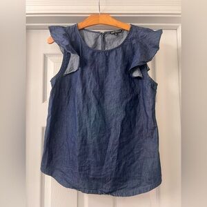 J Crew Dark Blue Ruffle Sleeve Blouse